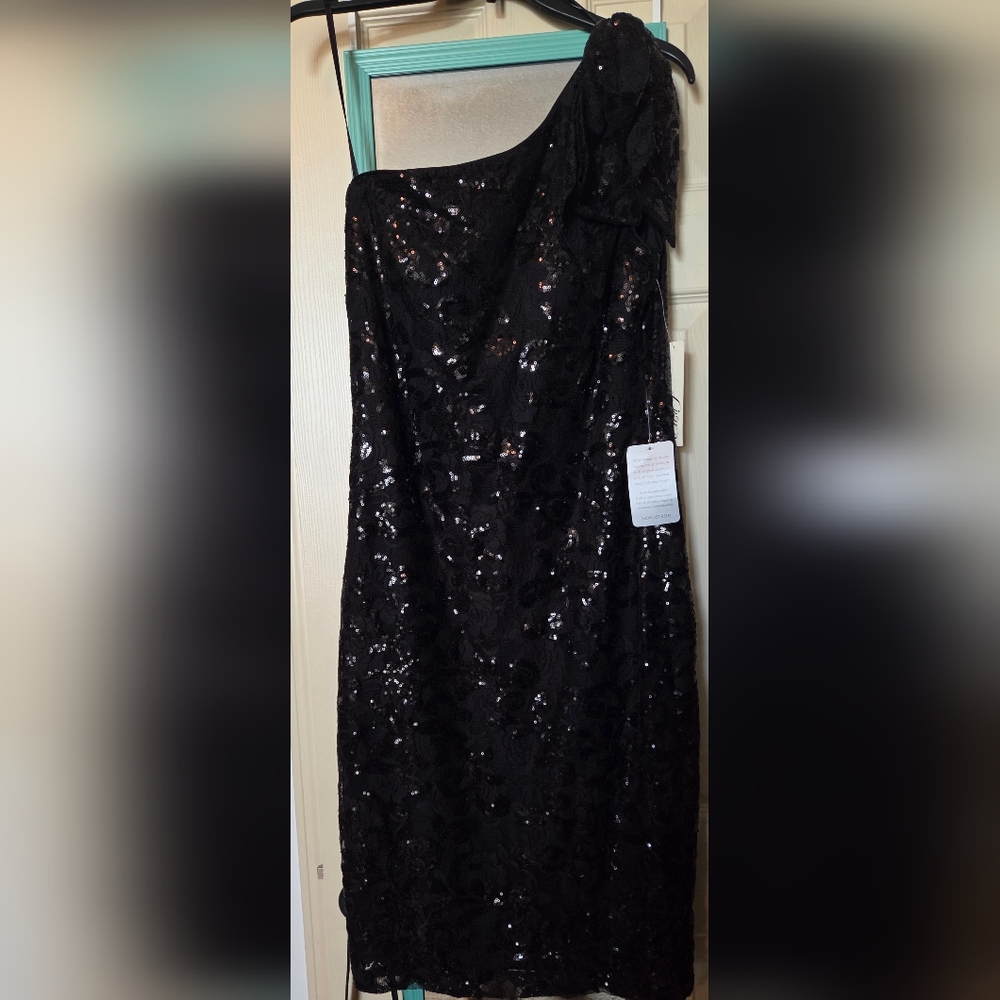 Eliza J One Shoulder Black Sequin Dress